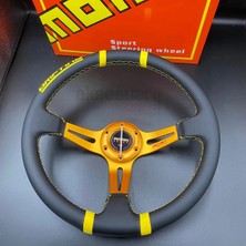 Carlone Momo Direksiyon Sarı Ipli 35CM Ofsetli Model Deri Kaplama A+ Orjinal Ürün