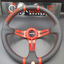 Carlone Momo Direksiyon Kırmızı Ipli 35CM Ofsetli Model Deri Kaplama A+ Orjinal Ürün