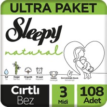 Sleepy 3 Beden Natural Bebek Bezi Ultra Paket 108 Adet