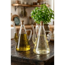 Atbyhome 2'li Isıya Dayanıklı Borosilikat Cam 500 ml Mantar Tıpa Yağlık Sirkelik