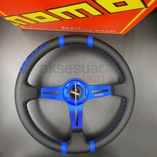 Carlone Momo Direksiyon Mavi Ipli 35CM Ofsetli Model Deri Kaplama A+ Orjinal Ürün