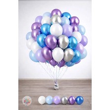 Joyane Metalik Mavi Lavanta Balon Seti 30 Adet 11 Inç Gümüş Lila Beyaz Karışık Latex Parti Balonu