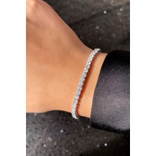 Spossy Silver Jewelry 3mm A+ Kalite Zirkon Taşlı, Pırlanta Kilit Su Yolu Bileklik