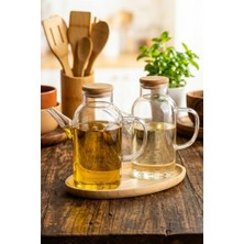 Atbyhome 2'li Isıya Dayanıklı Borosilikat Cam 500 ml Mantar Tıpa Yağlık Sirkelik