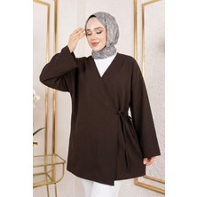 Foremia Yan Bağlamalı Atlas Tunik-Kahve -