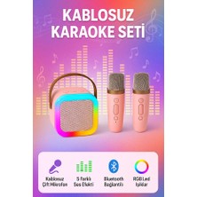 Gunkes Çift Mikrofonlu Karaoke Bluetooth Hoparlör Rgb LED Işıklı 5 Efektli Ses Bombası IST34