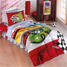 Taç Kristal Ranforce Genç Uyku Seti Speedway Pamuk Desenli 155x215 cm Kırmızı Renkli