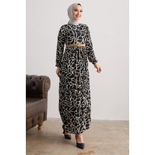 inStyle Else Taş Desenli Hasır Kemerli Siyah Elbise
