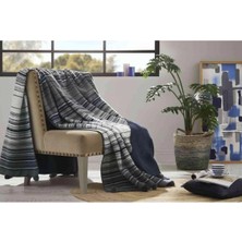 Özdilek Battaniye Pamuk Stripe Ponponlu Tek Kişilik Mavi