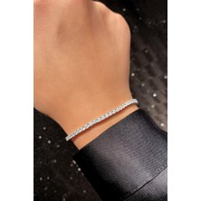 Spossy Silver Jewelry 2,5mm A+ Kalite Zirkon Taşlı, Pırlanta Kilit Su Yolu Bileklik