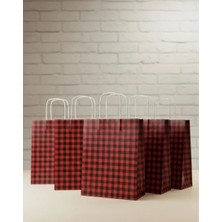 Aybaş Kağıtçılık 1.kalite 25X31CM Büyük BOY(25ADET) Siyah/kırmızı Ekose Kraft Kağıt Çanta,hediye Poşeti,hediye Paketi