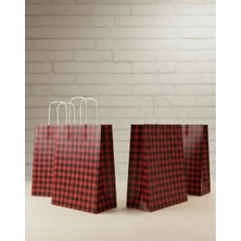 Aybaş Kağıtçılık 1.kalite 25X31CM Büyük BOY(15ADET) Siyah/kırmızı Ekose Kraft Kağıt Çanta,hediye Poşeti,hediye Paketi