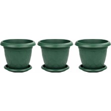 Omnipazar SO-D011 Damla Desen Saksı Takımı Tabaklı 37 Litre No:11 Yeşil 3 Adet