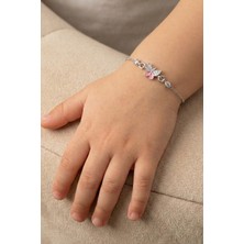 Söğütlü Silver 925 Ayar Gümüş Pembe Mineli Kelebek Figürlü Çocuk Bileklik SGTL13297RODAJ