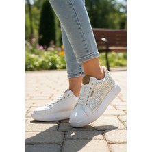 Mia Marya Baskılı Kadın Günlük Sneaker - Işıltılı Nakış Detaylı Rahat Ayakkabı