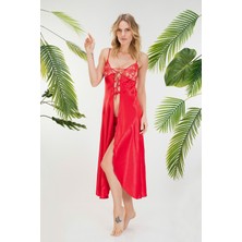 Jumelles Kırmızı Scarlet Passion Önden Bağcıklı Saten Gecelik