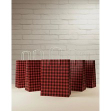 Aybaş Kağıtçılık 1.kalite 25X31CM Büyük BOY(10ADET) Siyah/kırmızı Ekose Kraft Kağıt Çanta,hediye Poşeti,hediye Paketi