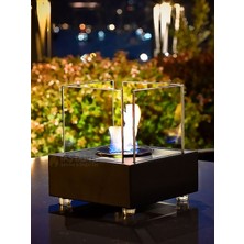 Taş Devri Luvia Model Masaüstü Şömine Cam Korumalı Siyah Renk 18X18X20 cm - Starkim