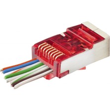 MiraLive CAT6E Ez RJ45 Metal Konnektör 100 Adet Plastik Kutu - Kırmızı ND2419