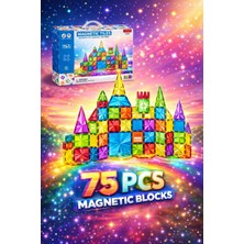 Aksoy Toys Manyetik Tiles Renkli 75 Parça Manyetik Yapı Blokları Eğitici Yapı Seti