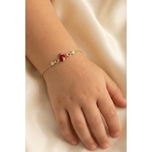 Söğütlü Silver 925 Ayar Gümüş Altın Yaldızlı Kırmızı Mineli Uğur Böceği Figürlü Çocuk Bileklik SGTL13296GOLD