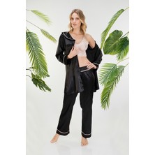 Jumelles Siyah Jumelles Büstiyerli Saten Pijama Takım