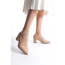 Asmi Shoes Kadın Camila Ten Cilt 6 cm Kalın Topuklu Hafif Sivri Burunlu Klasik Ayakkabı  Ten Cilt