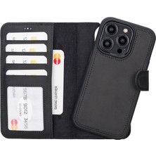 PLM iPhone 14 Pro Uyumlu Manyetik Hakiki Deri Cüzdan Kılıf ,cüzdan Taşımaya Son, Kredi Kart Yuvalı