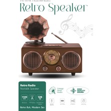 Kensa Gramofon Tasarım Ahşap Görünümlü Bluetooth Nostaljik Retro Radyo USB Tf Aux Hoparlör