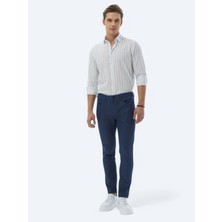 Lacivert Dokuma Slim Fit Casual Pamuk Karışımlı Pantolon