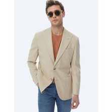 Bej Çizgili Modern Fit Pamuk Karışımlı Ceket