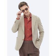 Vizon Kareli Modern Fit Yün Karışımlı Ceket