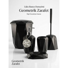 Quka Moon Rise Siyah 5 Parça Banyo Seti Diamond Tasarım Çöp Kovası Wc Fırçası Sabunluk Diş Fırçalık