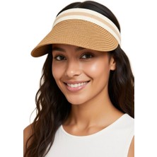 Mollycrush Kadın Camel Hasır Taç Güneş Koruyucu Vizör | Tessettür Uyumlu Tenis Şapkası