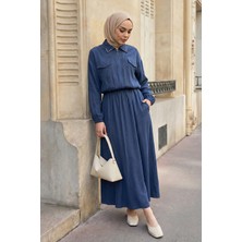 inStyle Yakası Taşlı Fermuarlı Indigo Modal Takım