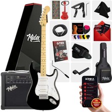 Midex RPH-40WB-25AMP Siyah Beyaz 25W Şarjlı BT Amfili Elektro Gitar Seti HSH Manyetik Maple Klavye