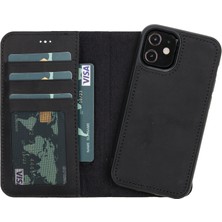 PLM iPhone 12 Mini Uyumlu Manyetik Hakiki Deri Cüzdan Kılıf ,cüzdan Taşımaya Son, Kredi Kart Yuvalı