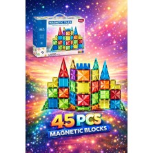 Aksoy Toys Manyetik Tiles Renkli 45 Parça Manyetik Yapı Blokları