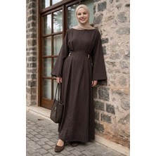 inStyle Gold Broşlu Kuşaklı Acı Kahve Modal Elbise