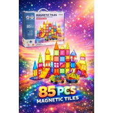 Aksoy Toys Manyetik Tiles Renkli 85 Parça Manyetik Yapı Seti Manyetik Bloklar