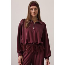 Cemo Kadın Kare Yaka Ekose Desenli Kemer Detaylı Uzun Kollu Midi Elbise