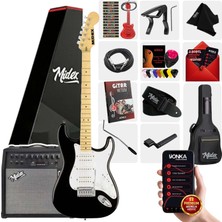 Midex RPH-40WB-50AMP Siyah Beyaz 50W Şarjlı BT Amfili Elektro Gitar Seti HSH Manyetik Maple Klavye