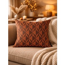 Mrs.Gugar Kiremit Melanj Geometrik Desenli Keten Kırlent Kılıfı 43X43 cm – Premium Collection