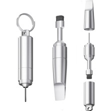 Livx 3'ü 1 Arada Anahtarlık Seti – Sım Kart Iğnesi, Telefon Temizleme Fırçası ve Mini Açma Aparatı – Gümüş Otgbr