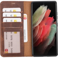 PLM Galaxy S21 Ultra Uyumlu Manyetik Hakiki Deri Cüzdan Kılıf ,cüzdan Taşımaya Son, Kredi Kart Yuvalı