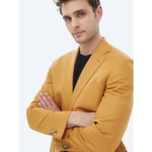 Safran Düz Modern Fit Keten Karışımlı Ceket