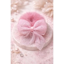 Nati Co Işıltılı Fiyonklu Pembe Peluş Tüylü Saç Tokası | Özel Gün & Günlük Kullanım (1 Adet)