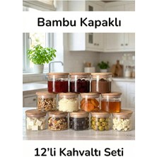 Denia Home | Borelia | 12'li Cam Kahvaltılık Seti & Saklama Kabı - Sızdırmaz Silikonlu Bambu Kapak