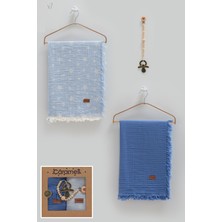 Caramell Basıc Ikili Müslin Battaniye Emzik Askısı Üçlü Kutulu SET-100X120 cm - Saks - 0 - 12 Ay Saks