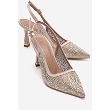 Luvi Frea Ten Altın Taşlı Kadın Topuklu Ayakkabı